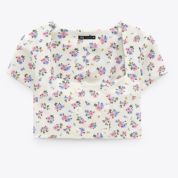 Zara linen blend floral print top NWT - Picture 5 of 8